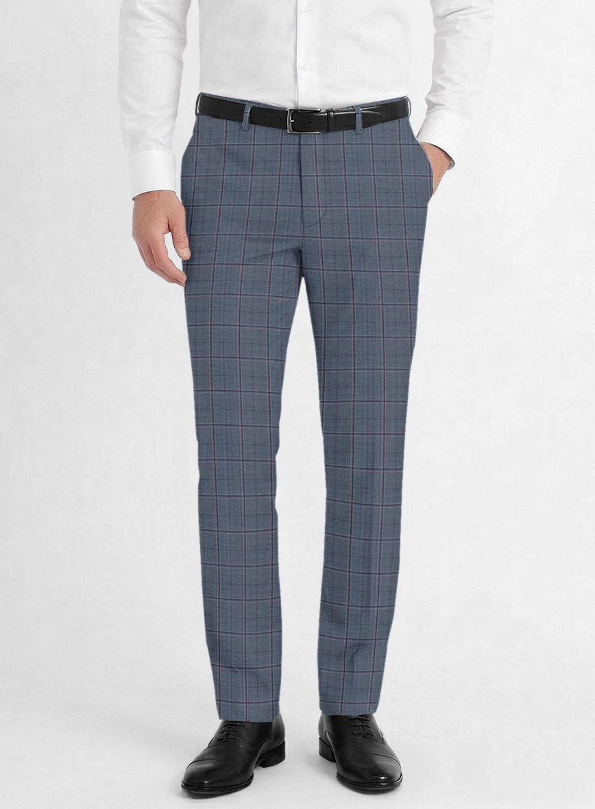 Reda Tropical Blue Checks Wool Pants - StudioSuits