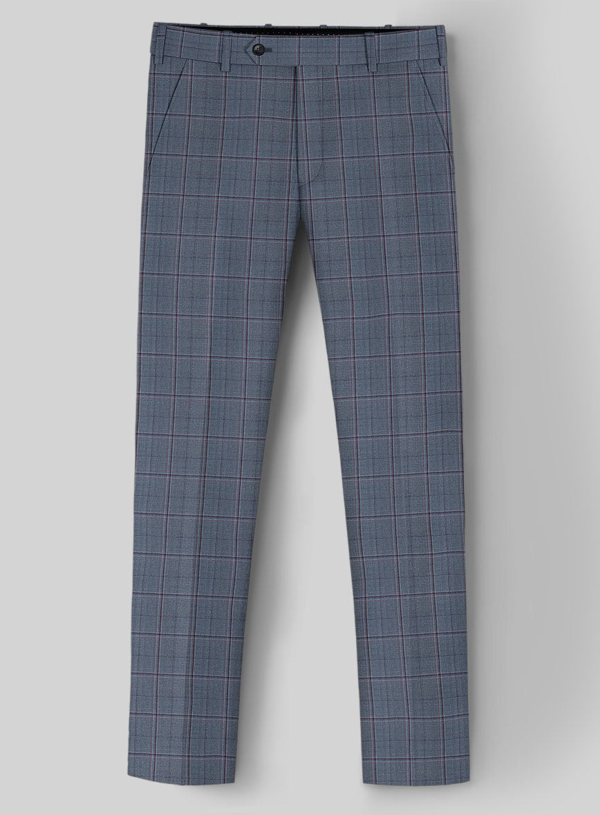 Reda Tropical Blue Checks Wool Pants - StudioSuits