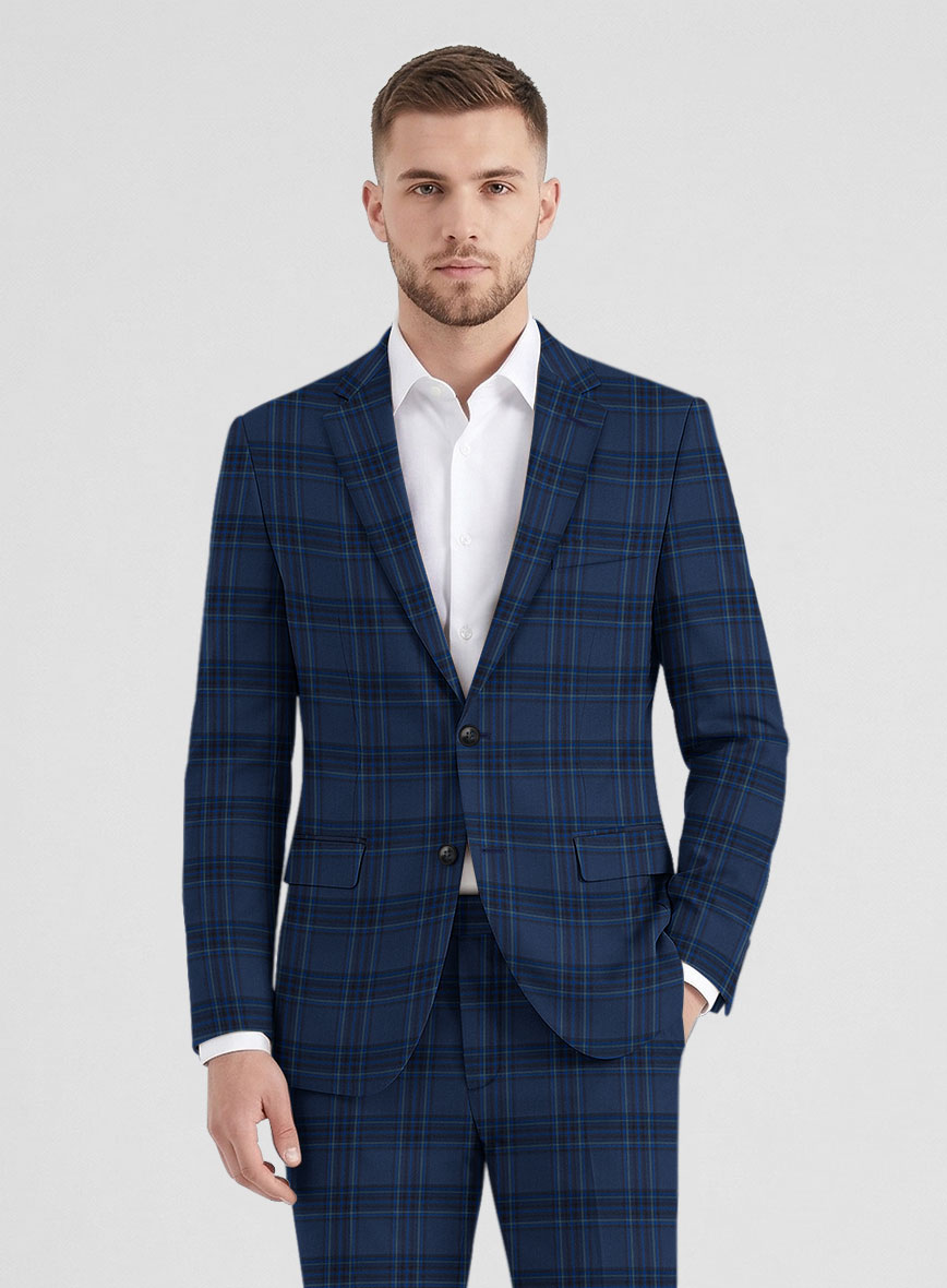 Reda Vale Blue Checks Wool Jacket - StudioSuits