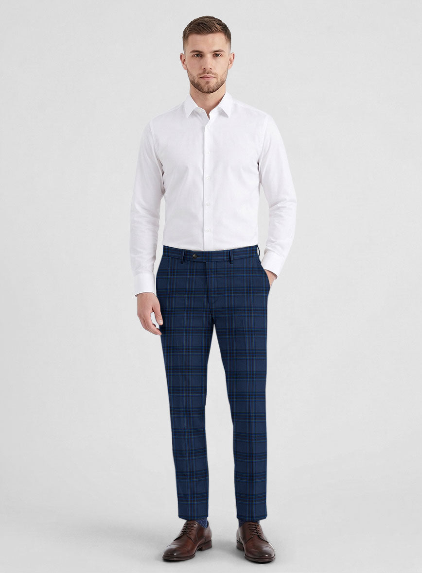 Reda Vale Blue Checks Wool Pants - StudioSuits
