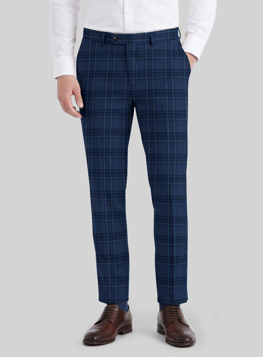 Reda Vale Blue Checks Wool Pants - StudioSuits