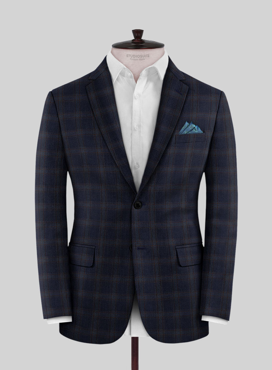 Reda Vidla Dark Blue Checks Wool Jacket - StudioSuits