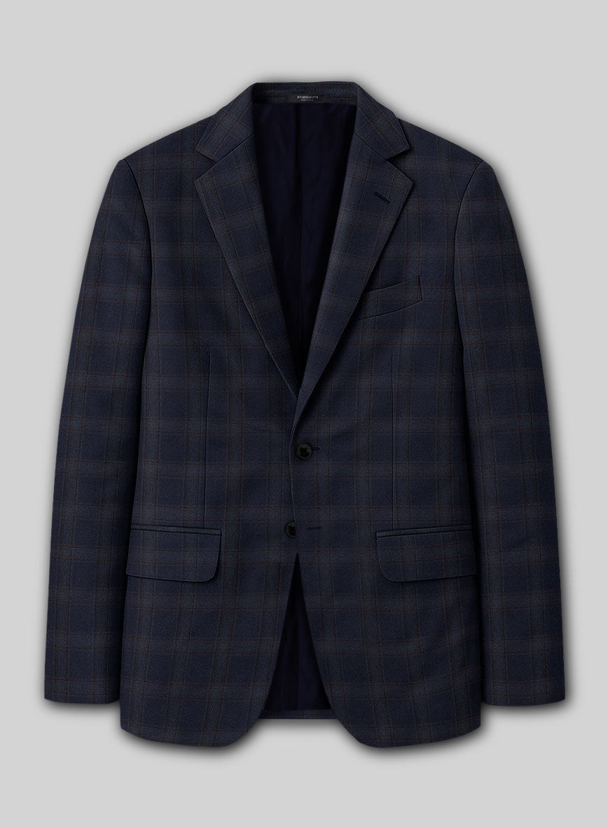 Reda Vidla Dark Blue Checks Wool Jacket - StudioSuits
