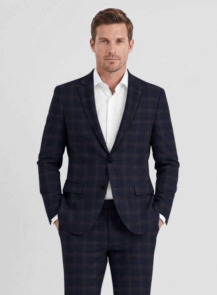 Reda Vidla Dark Blue Checks Wool Jacket - StudioSuits