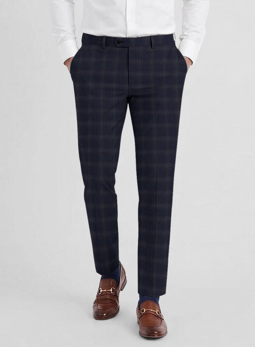 Reda Vidla Dark Blue Checks Wool Pants - StudioSuits