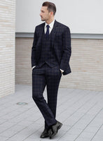 Reda Vidla Dark Blue Checks Wool Suit - StudioSuits