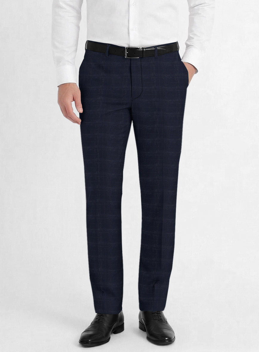 Reda Xime Blue Checks Wool Pants - StudioSuits