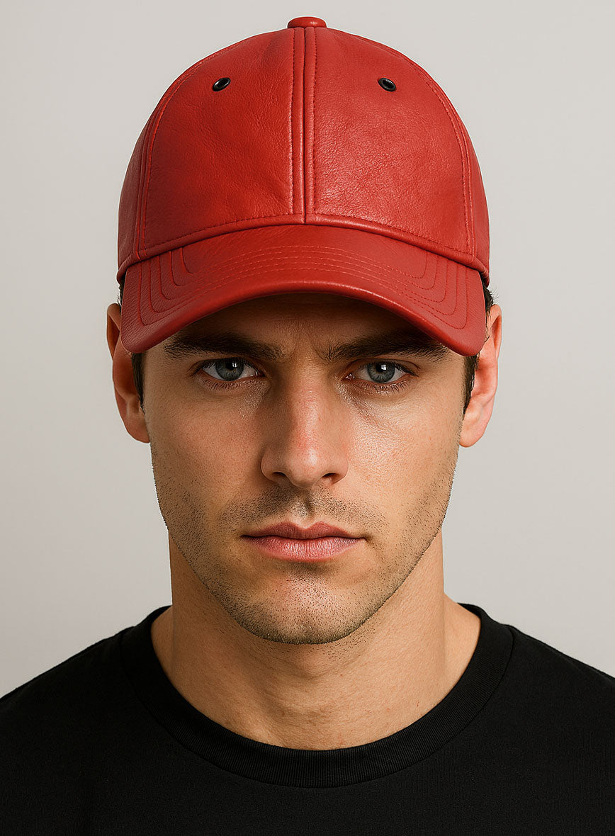 Red Leather Sport Cap - StudioSuits