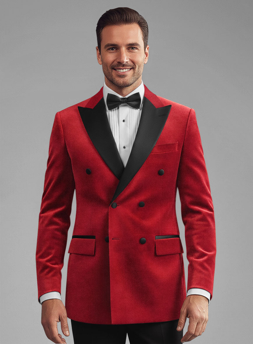 Red Velvet Double Breasted Tuxedo Jacket - StudioSuits