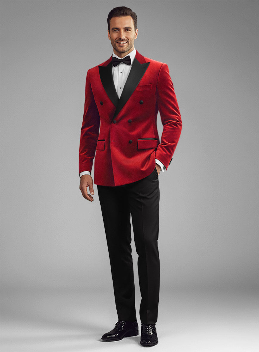 Red Velvet Double Breasted Tuxedo Jacket - StudioSuits