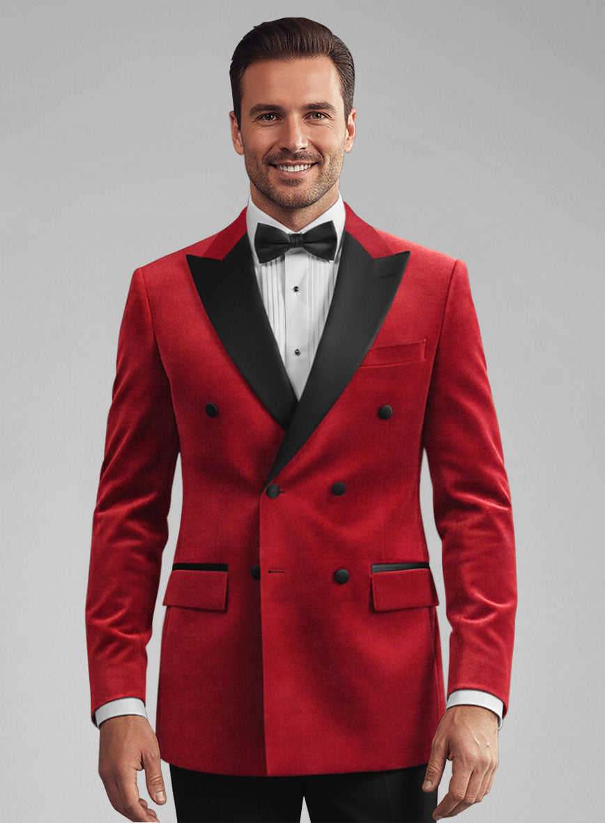 Red Velvet Double Breasted Tuxedo Jacket - StudioSuits