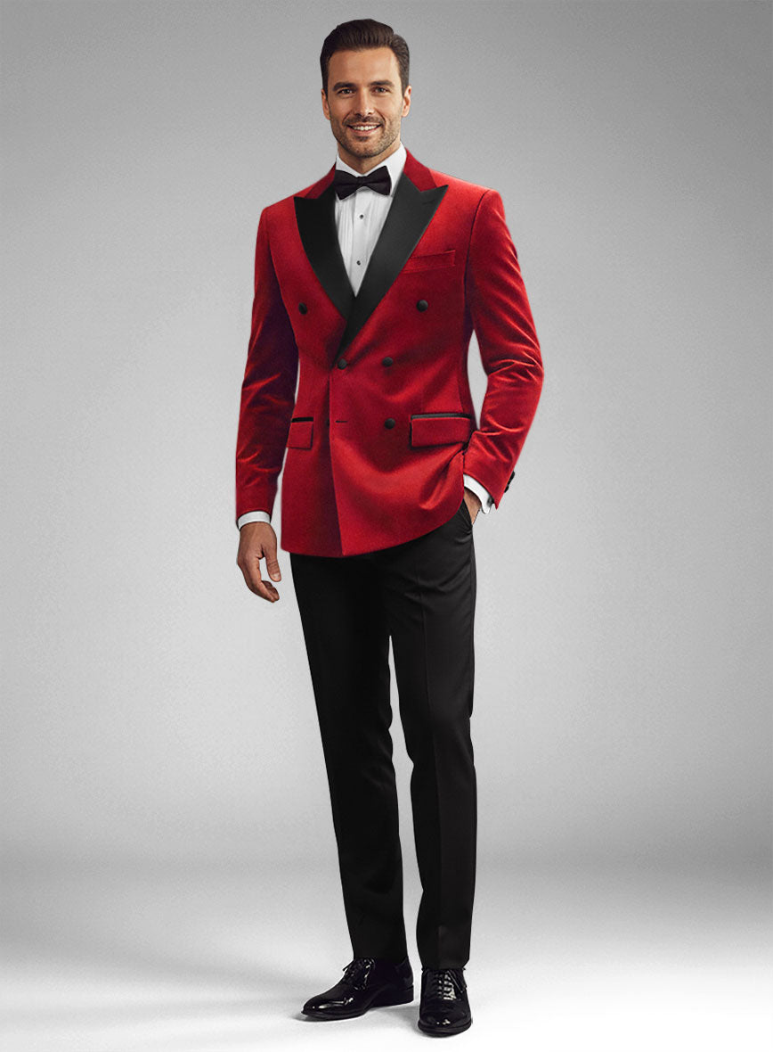 Red Velvet Double Breasted Tuxedo Jacket - StudioSuits