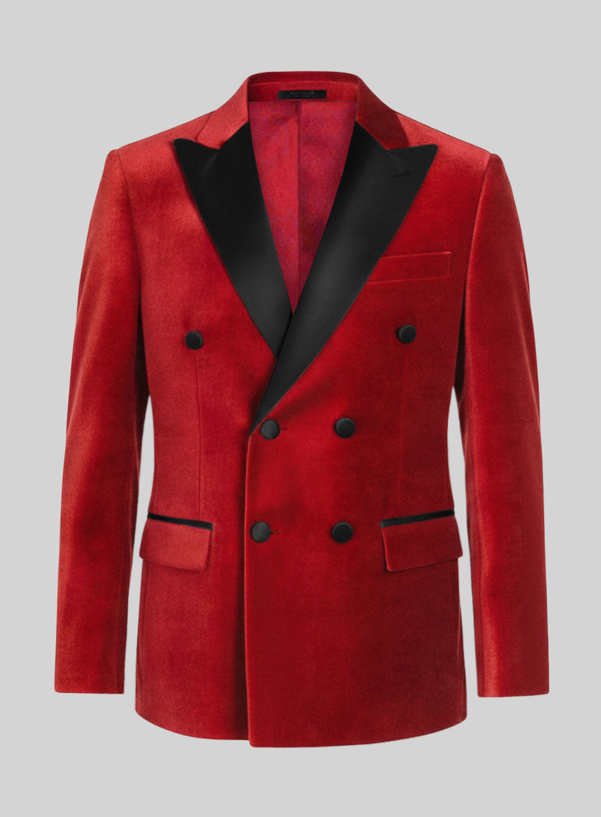 Red Velvet Double Breasted Tuxedo Jacket - StudioSuits