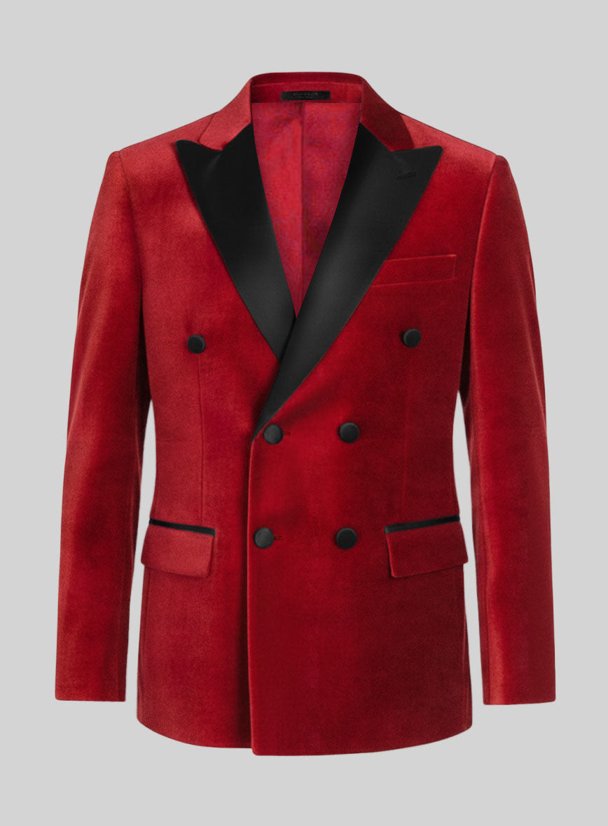 Red Velvet Double Breasted Tuxedo Suit - StudioSuits