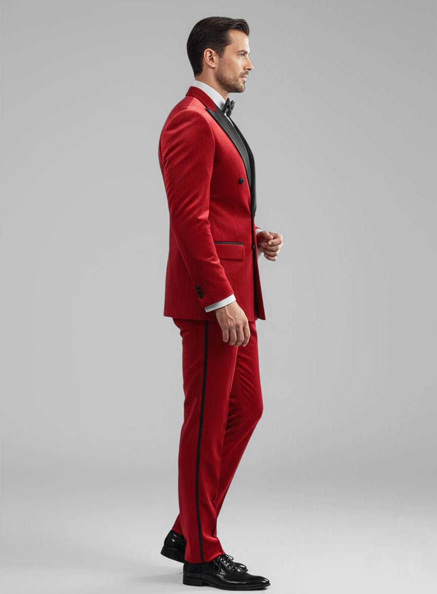 Red Velvet Double Breasted Tuxedo Suit - StudioSuits
