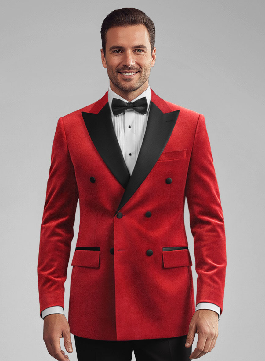 Red Velvet Double Breasted Tuxedo Suit - StudioSuits