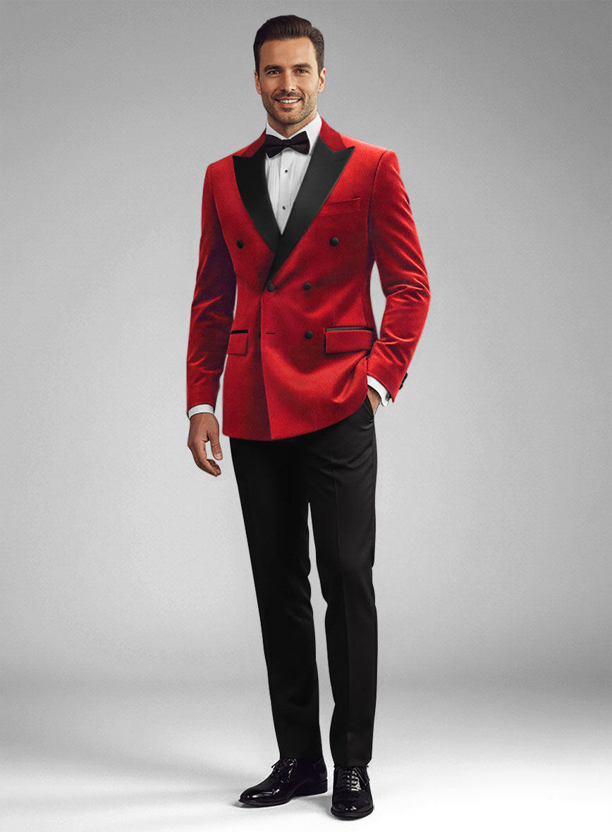 Red Velvet Double Breasted Tuxedo Suit - StudioSuits