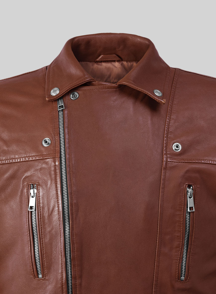 Resolute Tan Biker Leather Jacket - StudioSuits