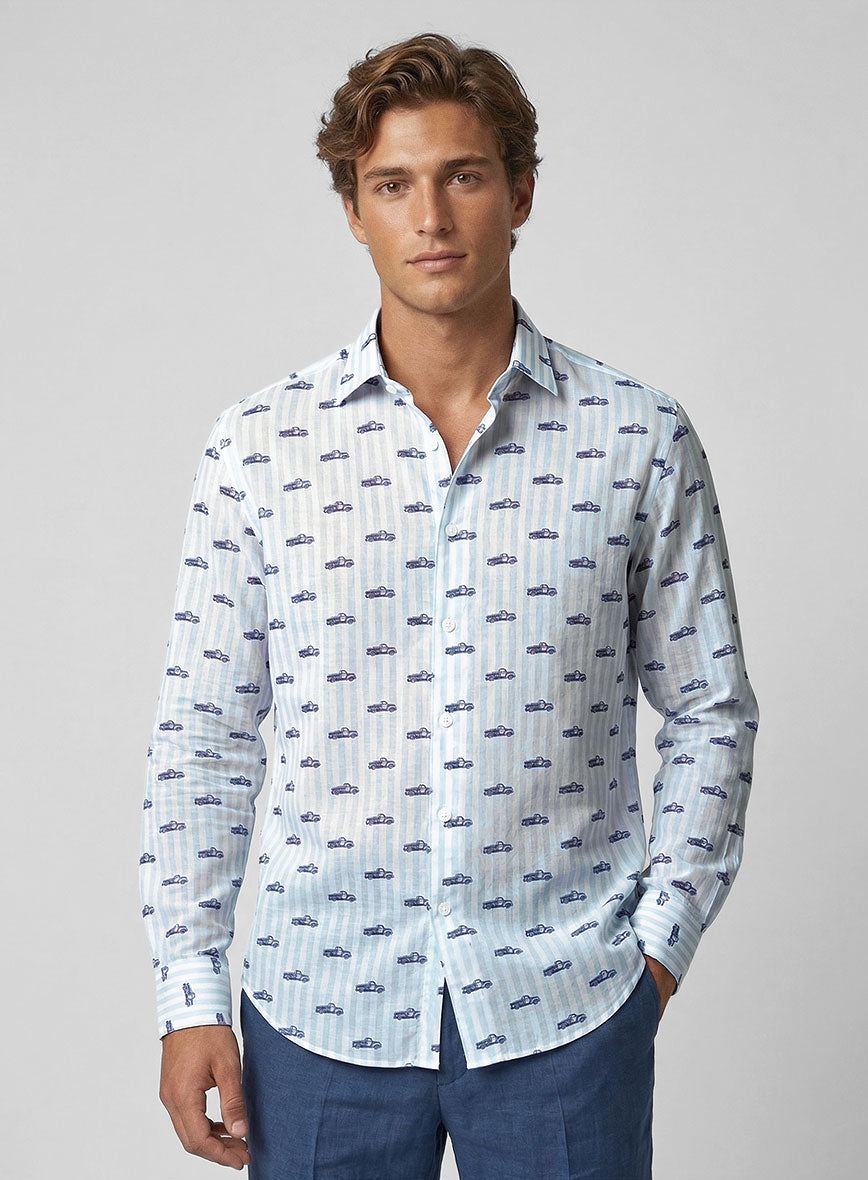 Retro Wheels Feather Cotton Shirt - StudioSuits