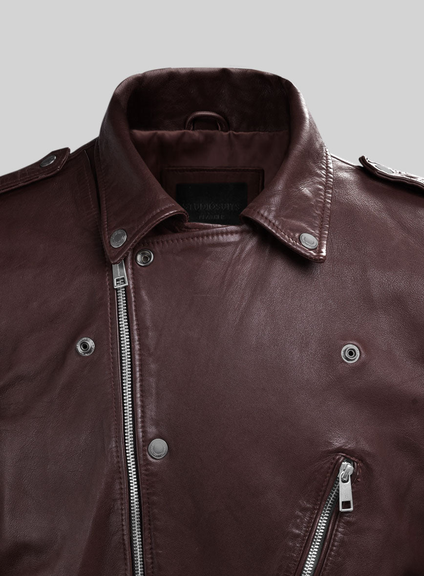 Revolt Burgundy Biker Leather Jacket - StudioSuits