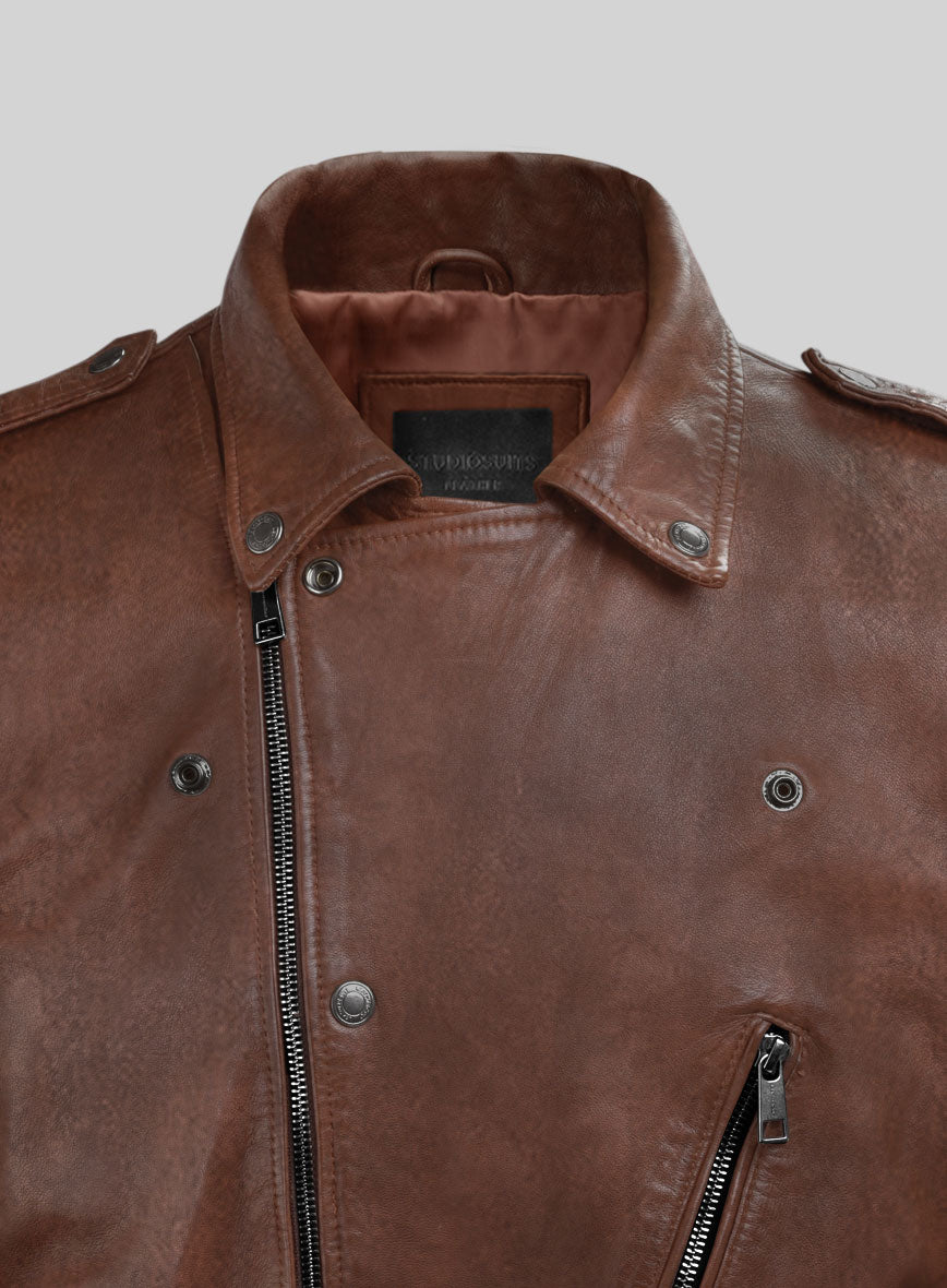 Revolt Spanish Brown Biker Leather Jacket - StudioSuits