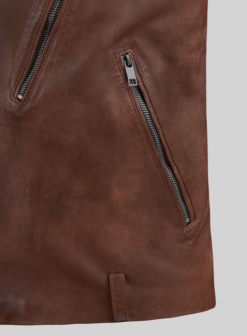Revolt Spanish Brown Biker Leather Jacket - StudioSuits