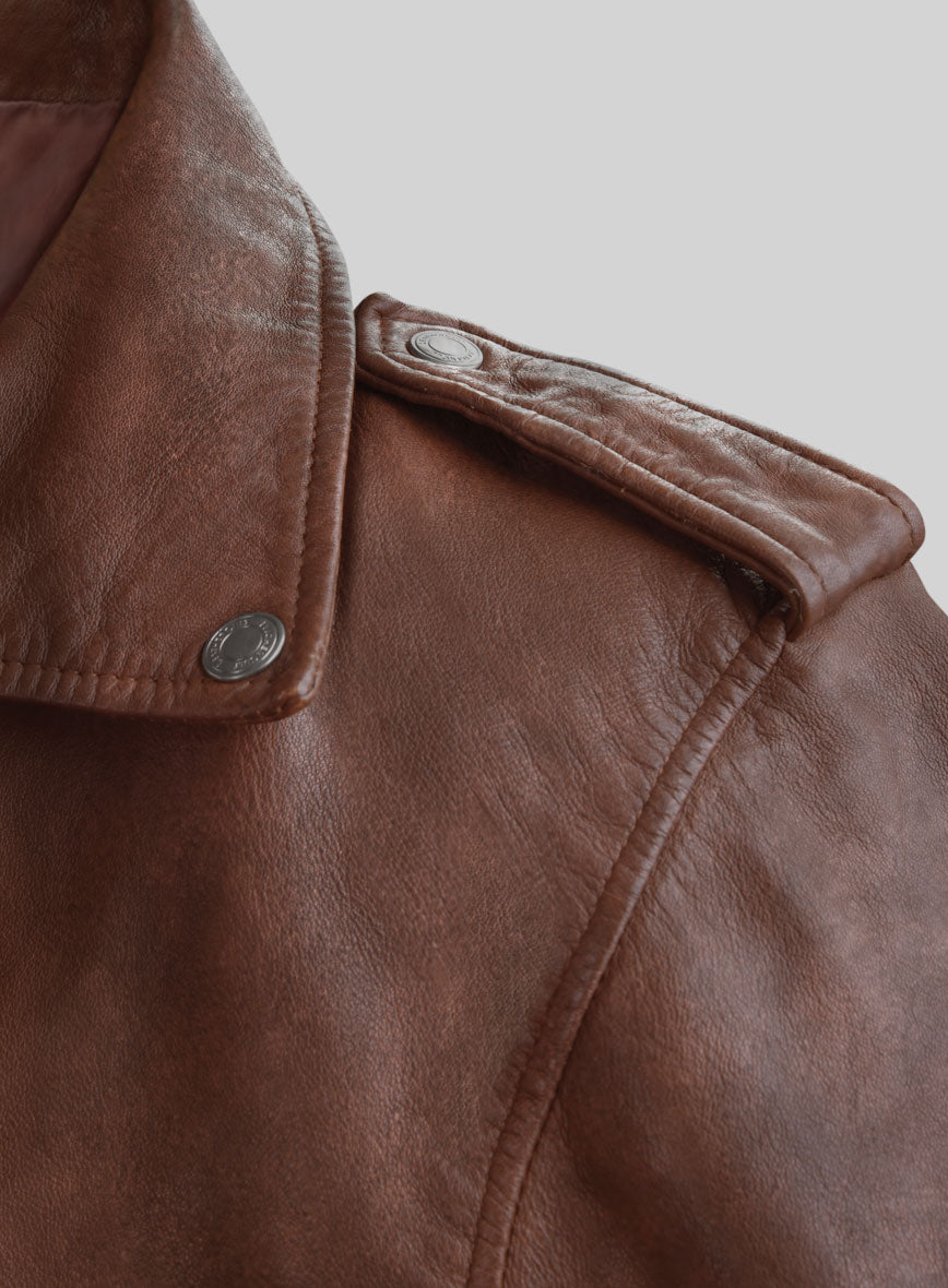 Revolt Spanish Brown Biker Leather Jacket - StudioSuits