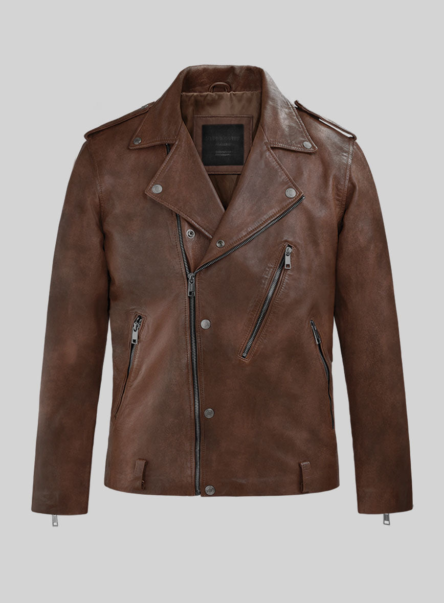 Revolt Spanish Brown Biker Leather Jacket - StudioSuits