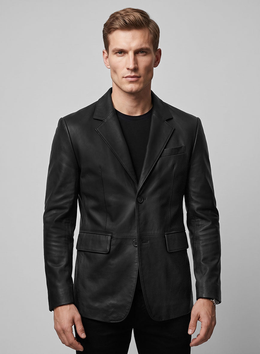 Rich Black Lambskin Leather Blazer - StudioSuits