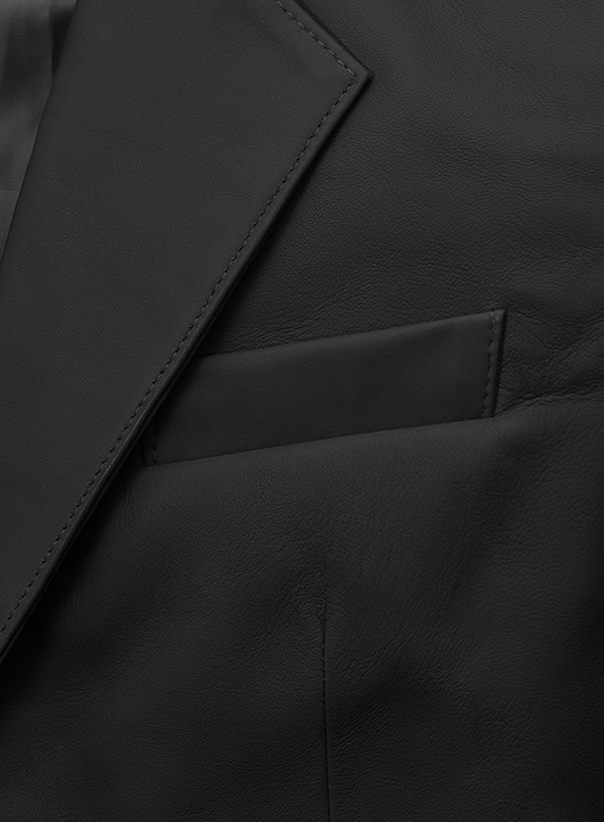 Rich Black Lambskin Leather Blazer - StudioSuits