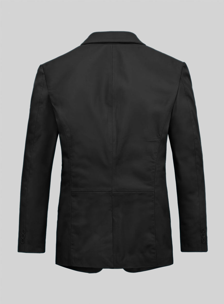 Rich Black Lambskin Leather Blazer - StudioSuits