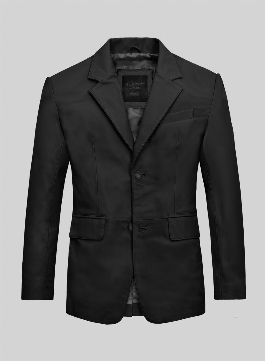 Rich Black Lambskin Leather Blazer - StudioSuits