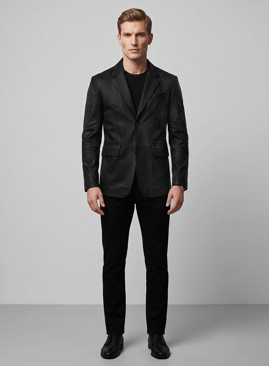 Rich Black Lambskin Leather Blazer - StudioSuits