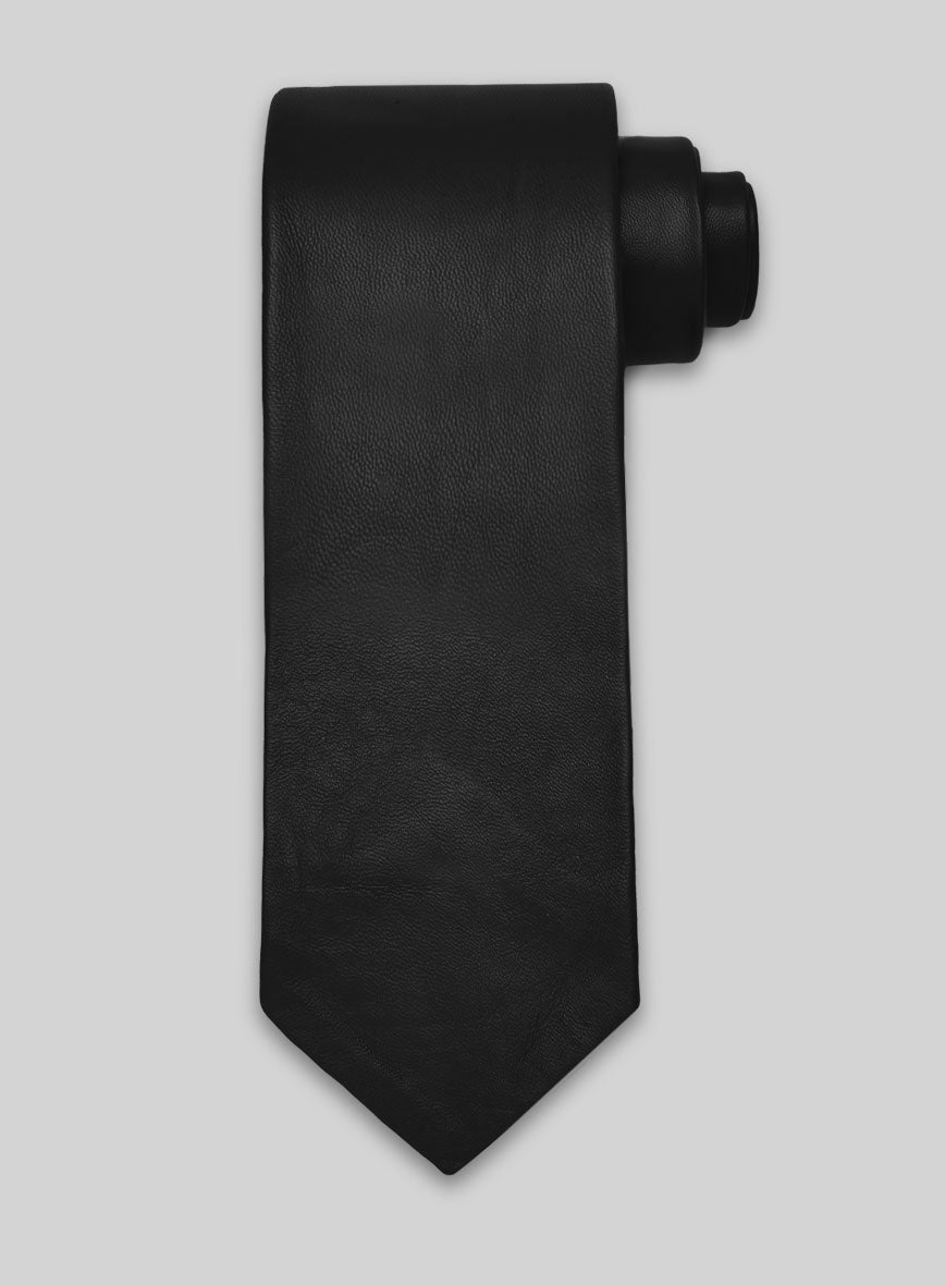 Rich Black Lambskin Leather Tie - StudioSuits