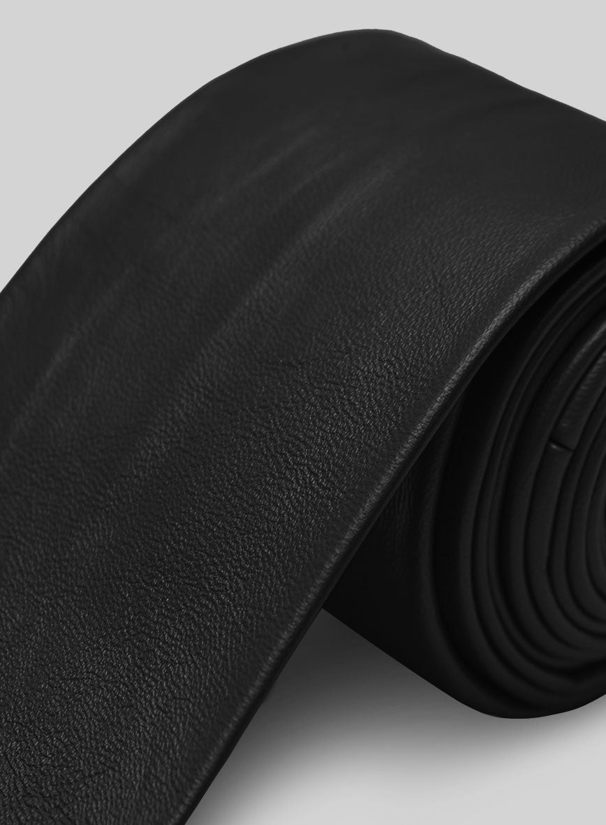 Rich Black Lambskin Leather Tie - StudioSuits