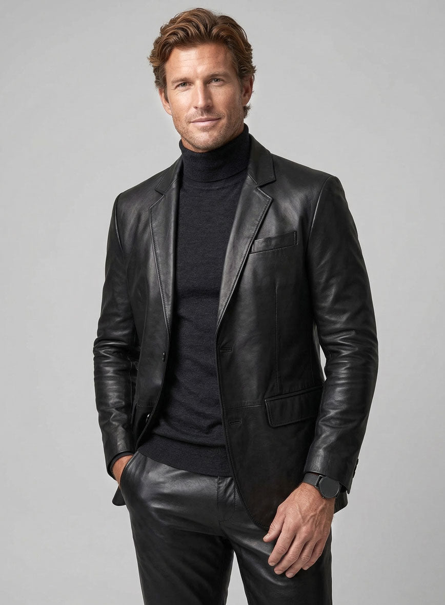Rich Black Leather Suit - StudioSuits
