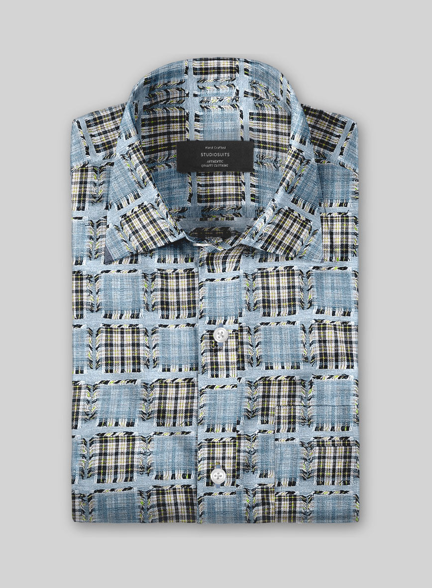 Ridge Blue Check Patchwork Cotton Shirt - StudioSuits
