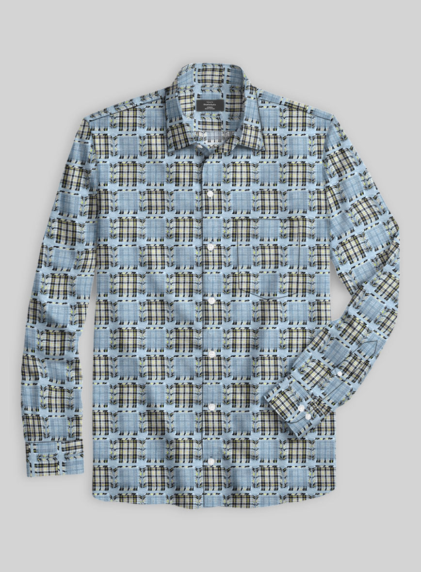 Ridge Blue Check Patchwork Cotton Shirt - StudioSuits