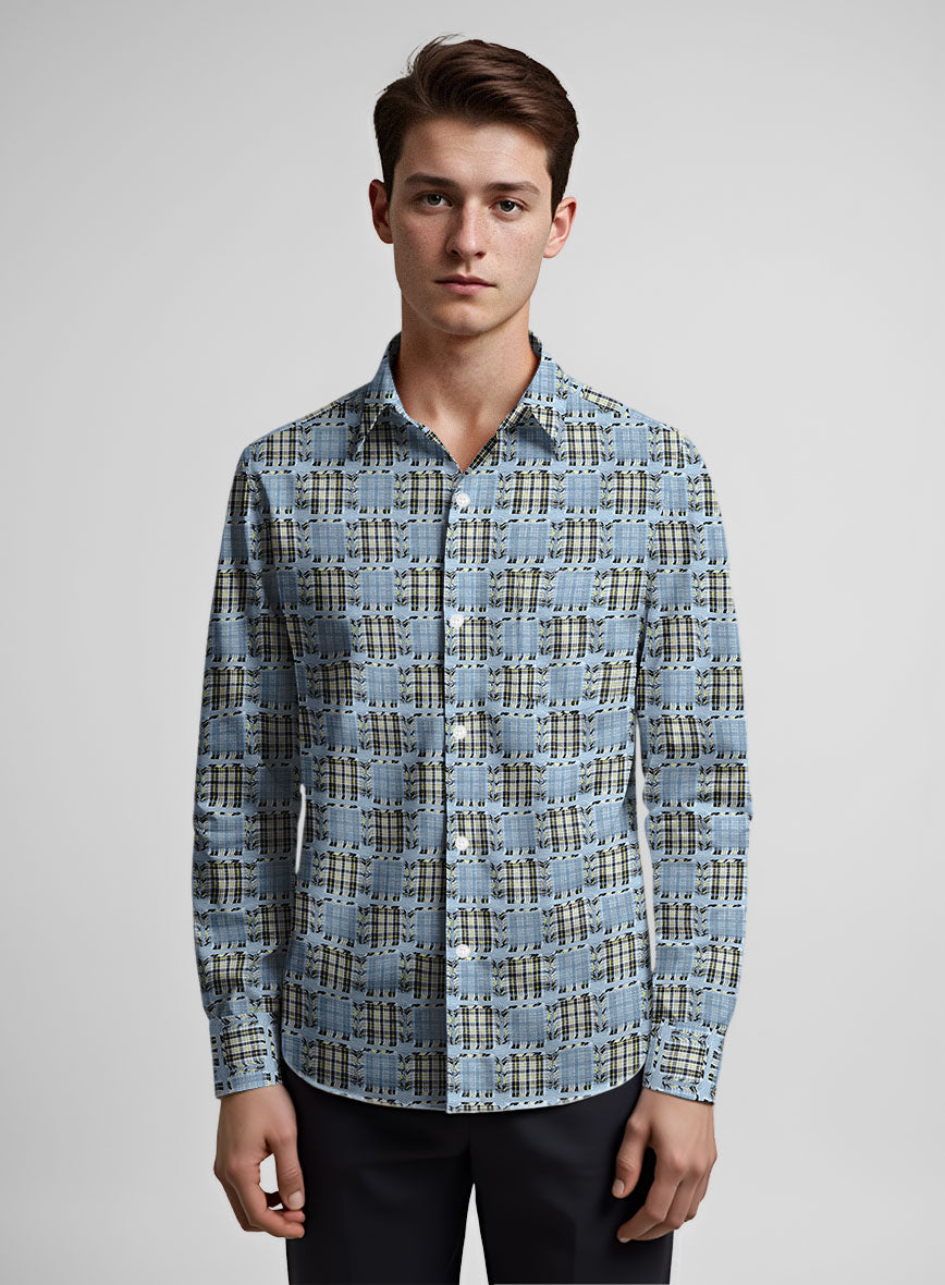 Ridge Blue Check Patchwork Cotton Shirt - StudioSuits