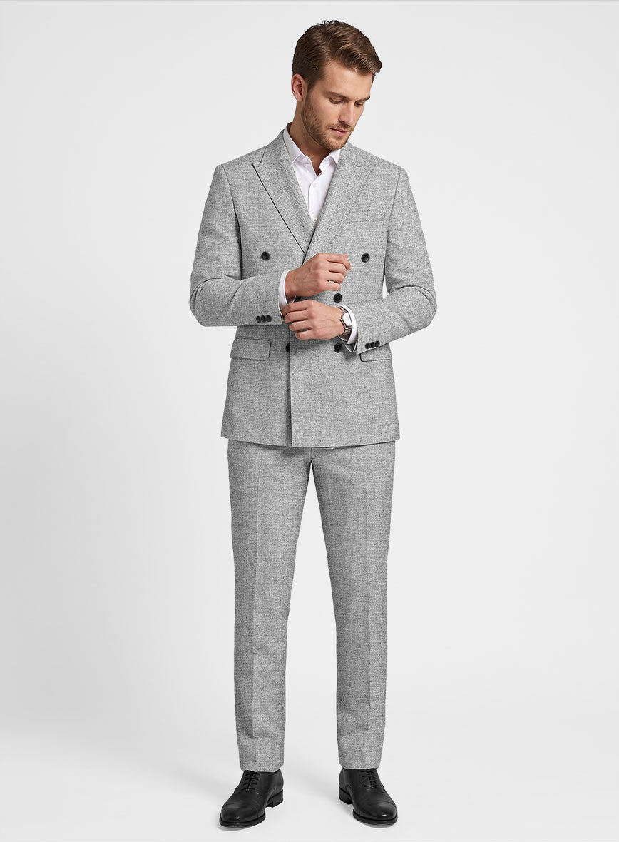 Rope Weave Light Gray Tweed Double Breasted Suit - StudioSuits