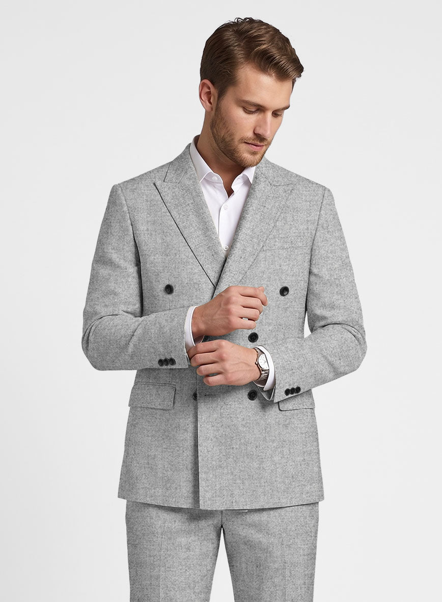 Rope Weave Light Gray Tweed Double Breasted Suit - StudioSuits
