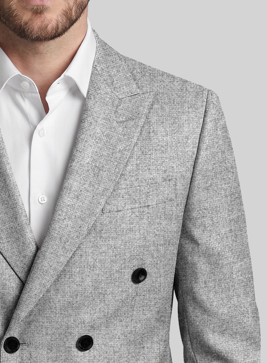 Rope Weave Light Gray Tweed Double Breasted Suit - StudioSuits