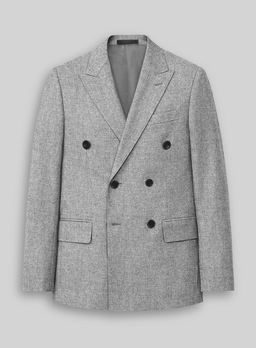 Rope Weave Light Gray Tweed Double Breasted Jacket - StudioSuits