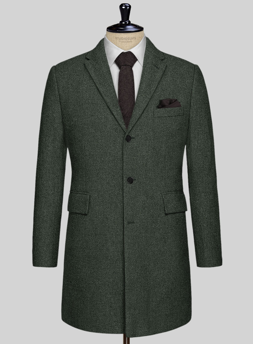 Rope Weave Green Tweed Overcoat - StudioSuits