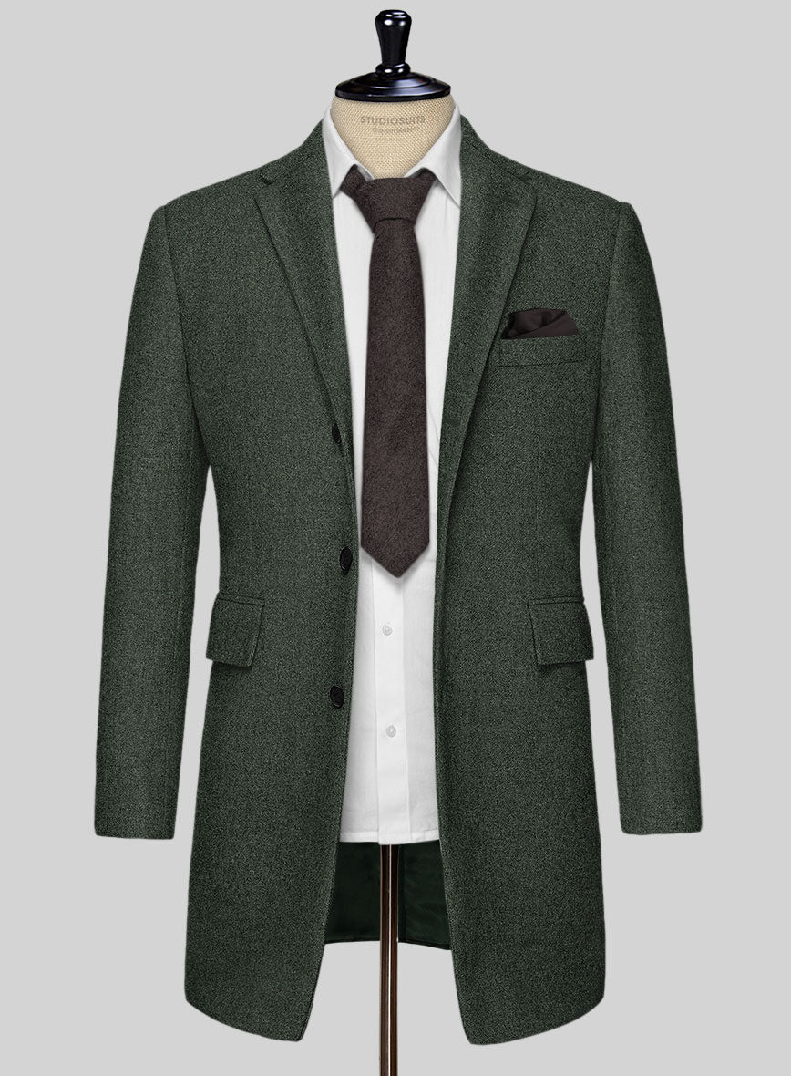 Rope Weave Green Tweed Overcoat - StudioSuits