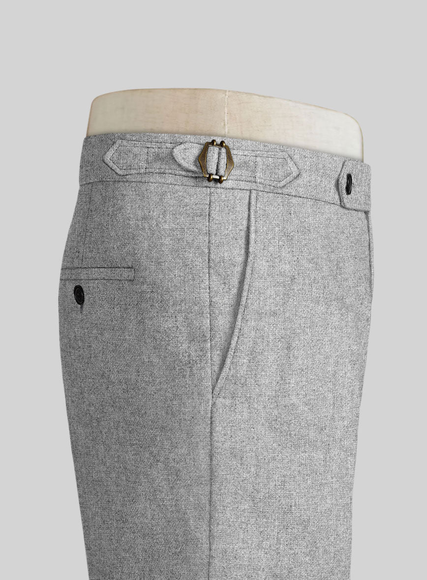 Rope Weave Light Gray Highland Tweed Trousers - StudioSuits