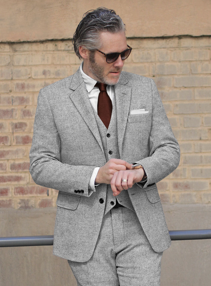 Rope Weave Light Gray Tweed Suit - StudioSuits