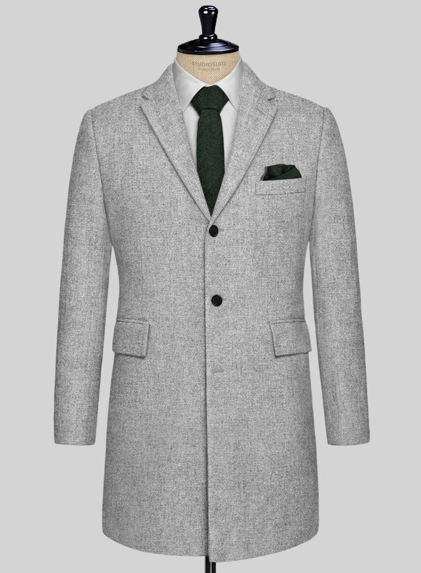 Rope Weave Light Gray Tweed Overcoat - StudioSuits