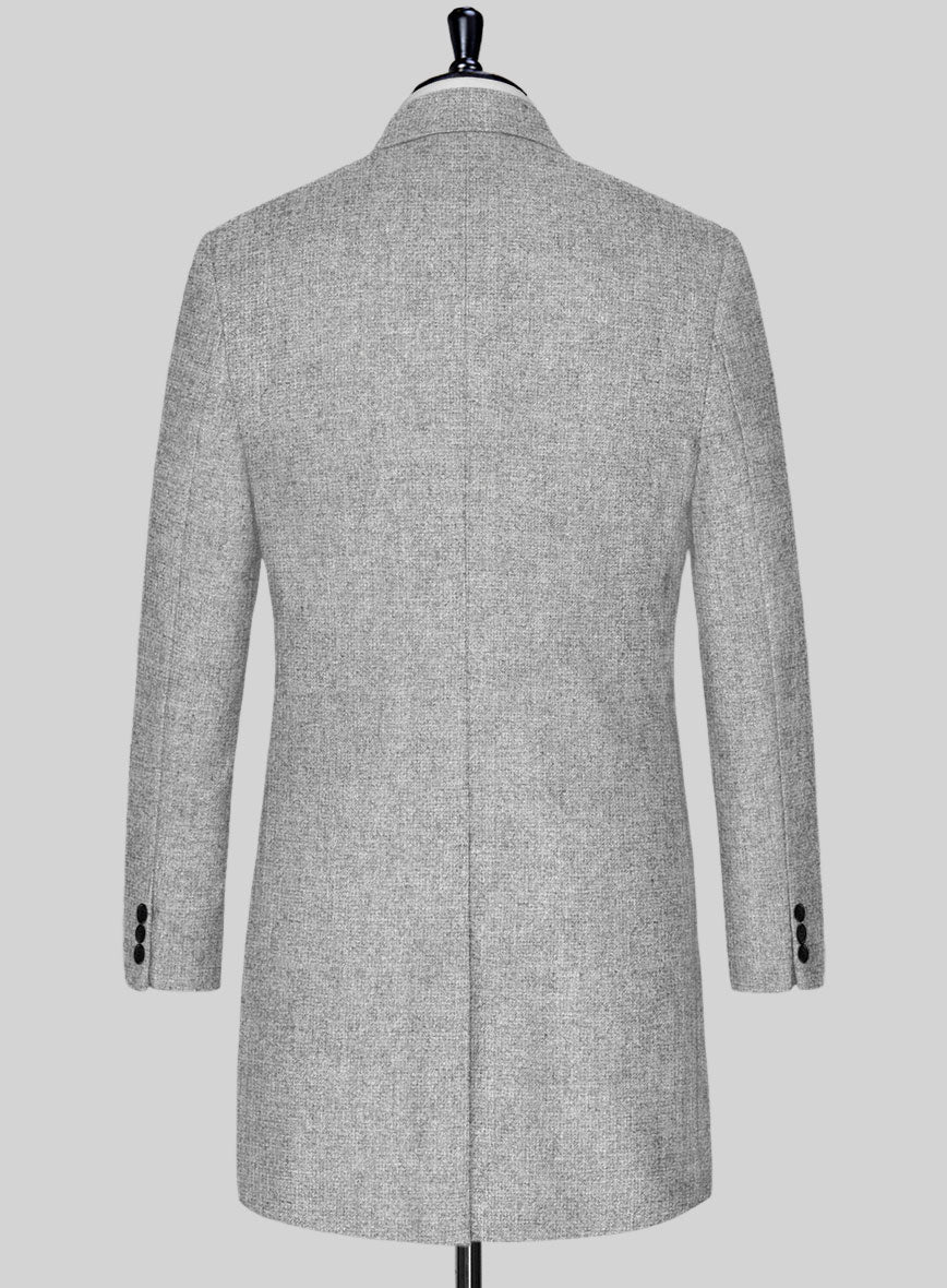 Rope Weave Light Gray Tweed Overcoat - StudioSuits