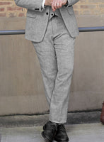 Rope Weave Light Gray Tweed Pants - StudioSuits